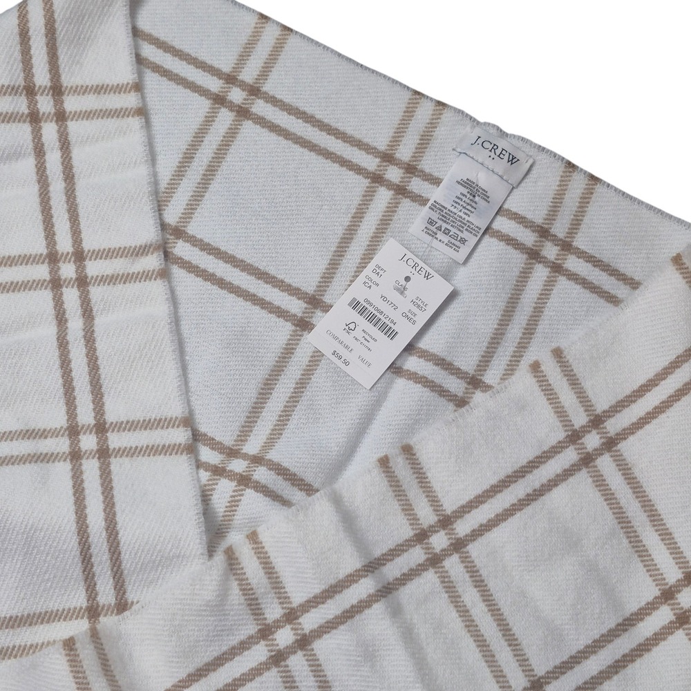 J.Crew Women's One Size Plaid Ruana Cape Wrap Fringe Shawl Ivory Tan NWT
